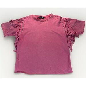 Blue B Mineral Washed Pink Fringe S‎ Top Western Festival Coastal Cowgirl